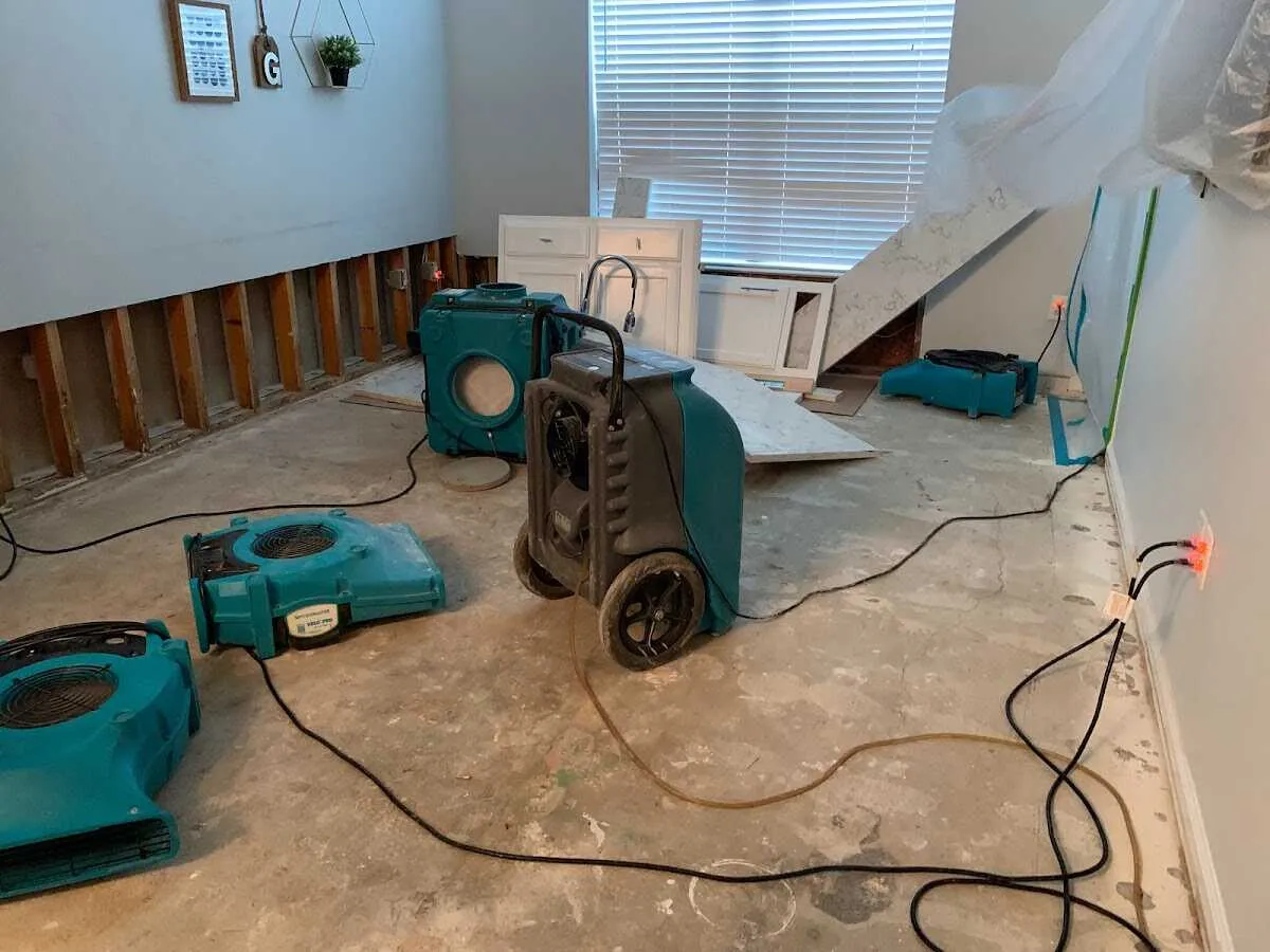 Dehumidifier in flood-cut room for Water Damage Restoration in Pleasant Hill